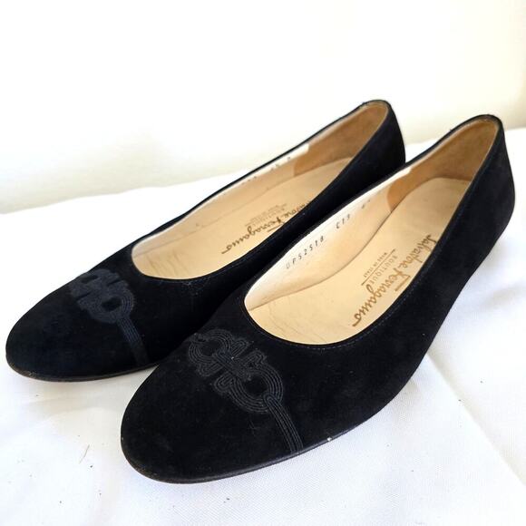 Salvatore Ferragamo Shoes - Salvatore Ferragamo Black Velvet Gancini Logo Ballet Flats Loafers Shoes 6.5 B